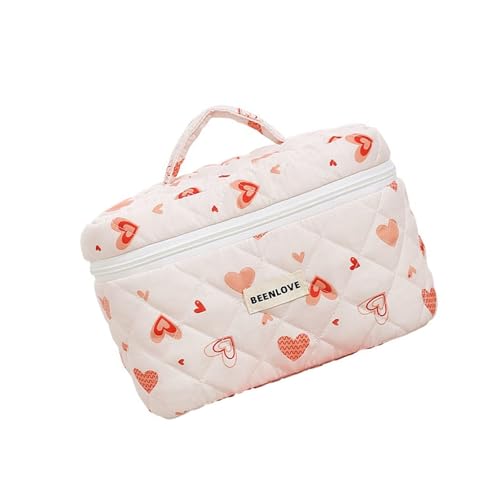 Morain Kosmetiktasche mit Herzmuster für Damen und Mädchen, gesteppte Baumwolle, großes Fassungsvermögen, mit Reißverschluss, stil 3, 9.36x8.2611in, Make-up-Handtasche von Morain