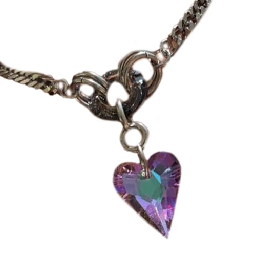 Morain Regenbogen Edelstein Herzgeformte Anhänger Halskette Einstellbare Länge Neckchain Mode Choker Accessoire Für Frauen Girl Fashion Statement Accessoire von Morain