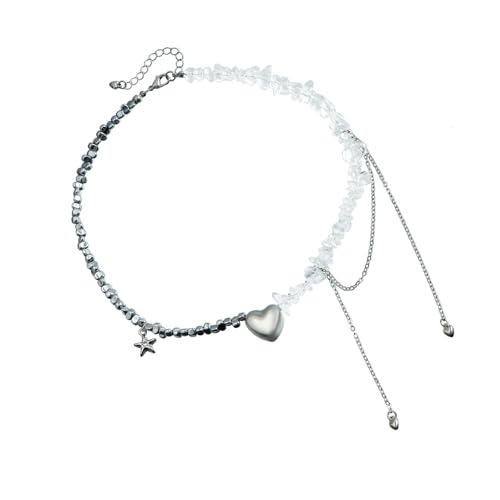 Morain Trendy Heart And Star With Quasten Halskette Perlen Schlüsselbeutel Kette Fashion Statement Schmuck Für Freizeit Oder Party Tragen Frauen Halskette von Morain