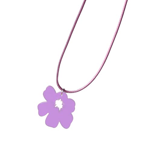 Morain Verstellbare Blumenheizen Halskette Einstellbare Länge Schlüsselbeinkette Buntes Acrylblume Charme Frauen Heckkette Einzigartiger Teenschmuck von Morain