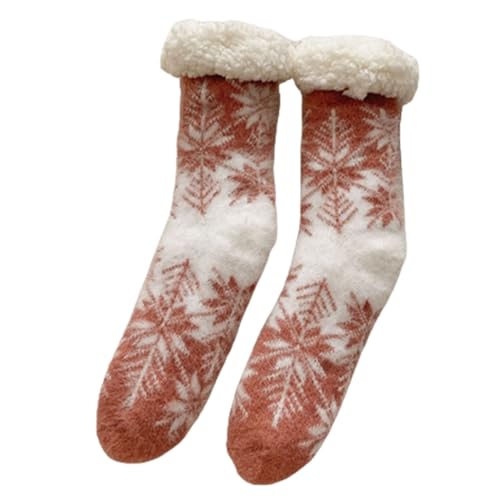 Morain Warme flauschige Damen-Socken mit Schneeflocken-Muster, Fleece-gefüttert, Plüsch mit Greifern, ^^, Einheitsgröße von Morain