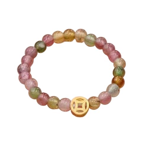 Naturstein Regenbogen Turmalinringe Einstellbarer Fingerschmuck Für Frauen Mädchen Retro Farbenfroh Gestaltete Perlenringe Kupfermünze Form Charme von Morain