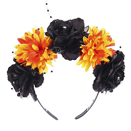 Stirnbänder, Halloween Tag der Toten Stirnband Künstliche Rose Blume Perlen Haar Hoop von Morain