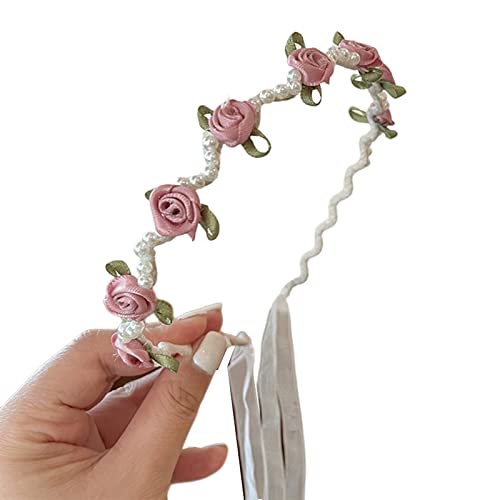 Stirnbänder, Rose Blume Perle Stirnband mit Band Rose Stirnband Perle Haarband Hochzeit Stirnband Braut Stirnband Braut Haarband von Morain