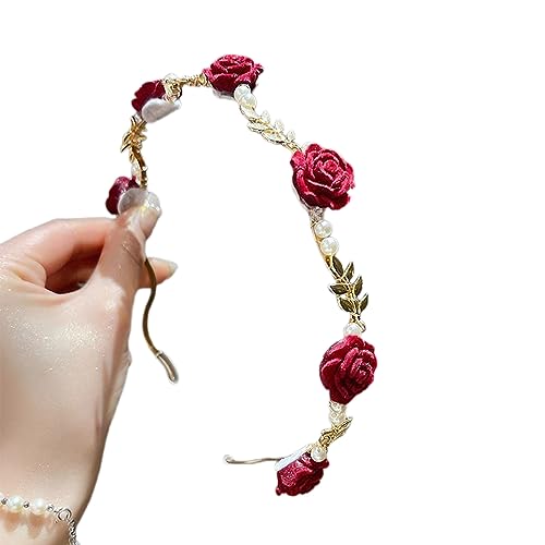 Stirnbänder, Temperament beflockte Rose Form Stirnband mit weißen Perlen Dekors Einzigartige Haar Hoop Braut Frau Hochzeit Party Kopfbedeckung von Morain