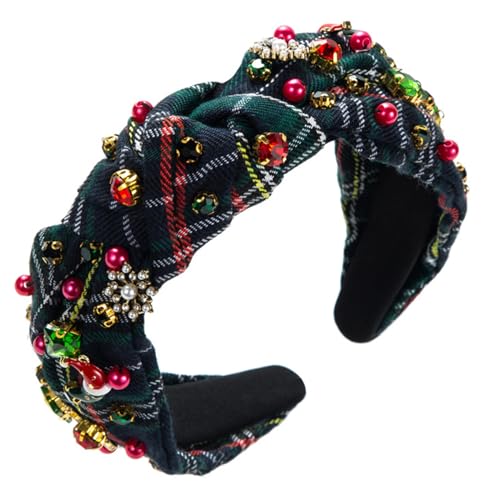 Stirnbänder, Weihnachten Plaids Stirnband Ästhetische Strass Charme Hairhoop Festival Kopfschmuck Geknotet Haarband Französisch Stil Headwear von Morain