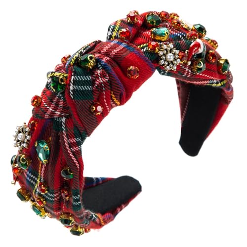 Stirnbänder, Weihnachten Plaids Stirnband Ästhetische Strass Charme Hairhoop Festival Kopfschmuck Geknotet Haarband Französisch Stil Headwear von Morain