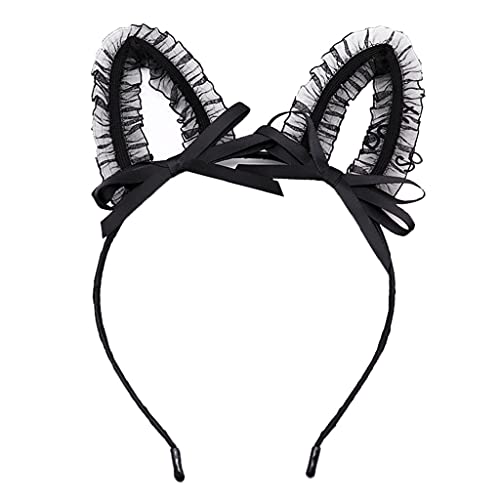 Stirnbänder, süße schwarze Spitze für Katzenohren, Stirnband, Schleife, gerüscht, Netz, Maskerade, Cosplay-Haar von Morain