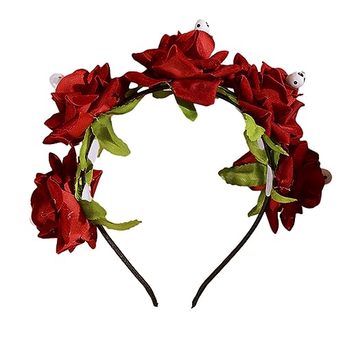 Stirnbänder, zartes simuliertes Blumen- und Totenkopf-Haarband, dünnes Seitenhaarband, simulierte Blumenform, Stirnband für Mädchen, Halloween-Haarband von Morain