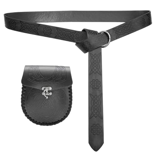 Unisex Mittelalter Taillengürtel mit Münzfach Historisches Kostüm Zubehör Gürtel und Geldbörse Tasche für Bühnenshow-Tasche, Schwarz (B), Einheitsgröße, Mass Beauty von Morain