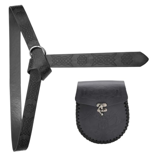 Unisex Mittelalter Taillengürtel mit Münzfach Historisches Kostüm Zubehör Gürtel und Geldbörse Tasche für Bühnenshow-Tasche, schwarz c, Einheitsgröße, Mass Beauty von Morain