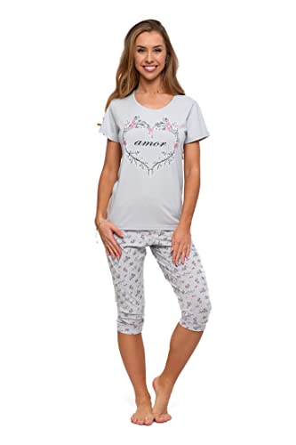 Moraj Damen Zweiteiler Schlafanzug 3/4 Hose Verschiedene Designs T-Shirt Nachtanzug 2-Teiler (DE/NL/SE/PL, Alphanumerisch, S, Regular, Regular, PDD3900-008) von Moraj