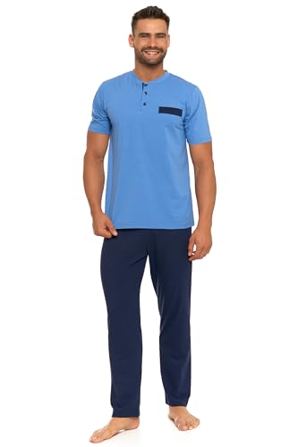 Moraj Herren Pyjama Schlafanzug Baumwolle Kurzarm + Pyjamahose Nachtanzug M-XXL 4500 (L, 5400-002 Blue) von Moraj