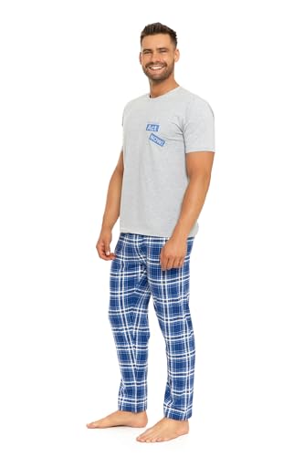 Moraj Herren Pyjama Schlafanzug Baumwolle Kurzarm + Pyjamahose Nachtanzug M-XXL 4500 (XL, 5300-011 Gray/Blue) von Moraj