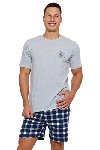 Moraj Pyjama Schlafanzug Herren Premium Pyjama Shorty kurz Baumwolle Nachtanzug M-4XL (as3, Alpha, l, Regular, Regular, 5000-001 Gray) von Moraj