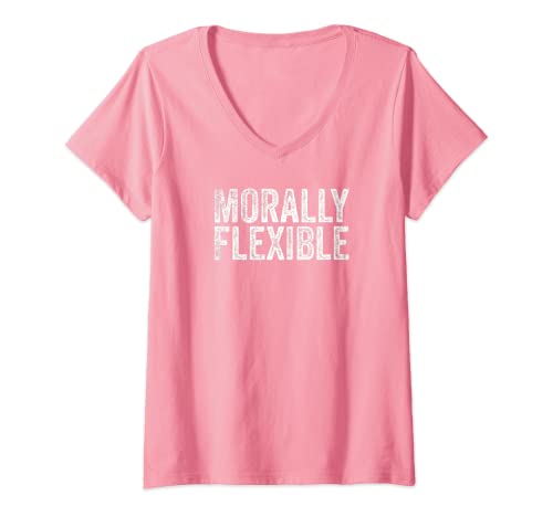 Damen Morally Flexible weiße abgenutzte Schrift auf rosa T-Shirt mit V-Ausschnitt Damen Morally Flexible weiße abgenutzte Schrift auf rosa T-Shirt mit V-Ausschnitt von Morally Flexible Designs