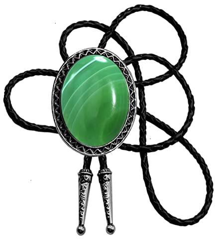 Bolo-Krawatte mit Naturstein, türkisfarbener Stein-Stil, echtes Rindsleder-Seil, weitere Farben, Smaragd-Edelstein 2, Medium von Moranse