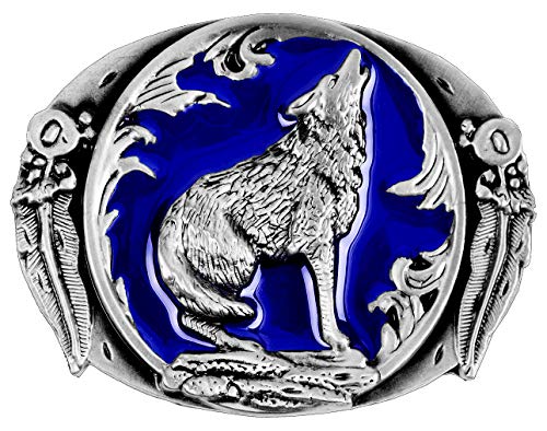 Moranse Cowboy-Gürtelschnalle mit Wolf-Heul-Design, Cabb004 (blau), Mitte von Moranse