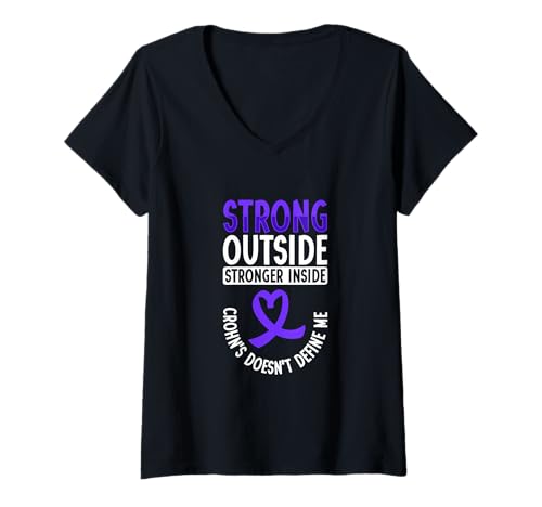 Damen Außen stark - Innen stärker - Morbus Crohn T-Shirt mit V-Ausschnitt Damen Außen stark - Innen stärker - Morbus Crohn T-Shirt mit V-Ausschnitt von Morbus Crohn Awareness Designs