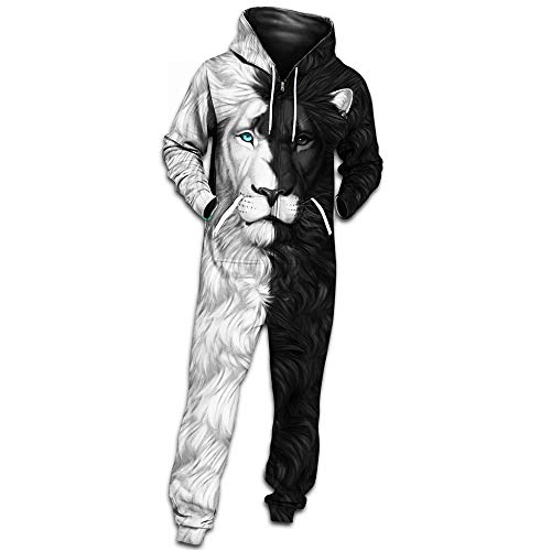 Morbuy Herren Schädel Jumpsuit Jogger, Unisex Herren Kapuzenpullover Strampelanzug 3D Printed Onepiece Winter Sweatshirt Männer Party Strampler Nachtwäsche Fitness Bekleidung (S,Spleißen) von Morbuy