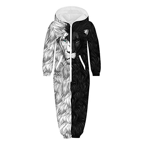 Morbuy Jumpsuit Jogger für die Ganze Familie, Unisex Junge Mädchen Kapuzenpullover Strampelanzug 3D Printed Onepiece Sweatshirt Männer Strampler Nachtwäsche (L(145-150cm),Löwe) von Morbuy