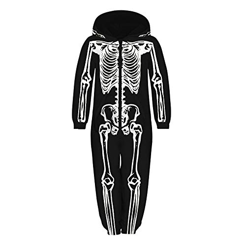 Morbuy Jumpsuit Jogger für die Ganze Familie, Unisex Junge Mädchen Kapuzenpullover Strampelanzug 3D Printed Onepiece Sweatshirt Männer Strampler Nachtwäsche (M(135-140cm),Skelett) von Morbuy