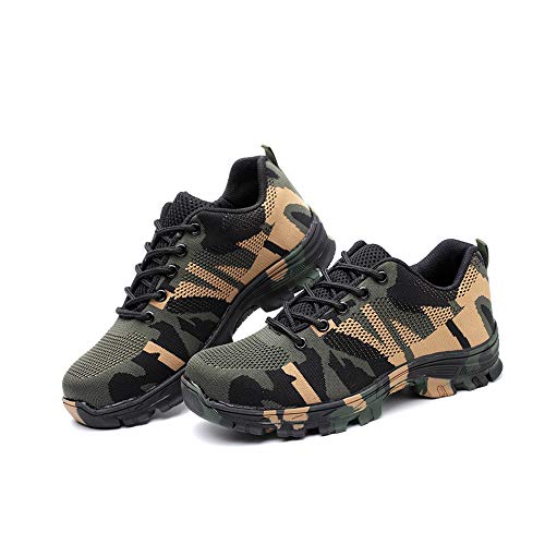 Stahlkappe Arbeitsschuhe Herren, Morbuy Atmungsaktiv Sicherheitsschuhe Leicht Damen Sportlich Schuhe Trekking Mesh Schutzschuhe Gummi Sneaker (42 EU,Grün) von Morbuy