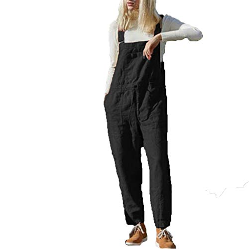 Damen Frauen Retro Latzhose Lässig Insgesamt Baggy Jumpsuits, Morbuy Leinen Taschen Playsuit Hose Lange Harem Casual Overalls Täglichen Trousers Pants Schwangere Hosen (schwarz,M) von Morbuy