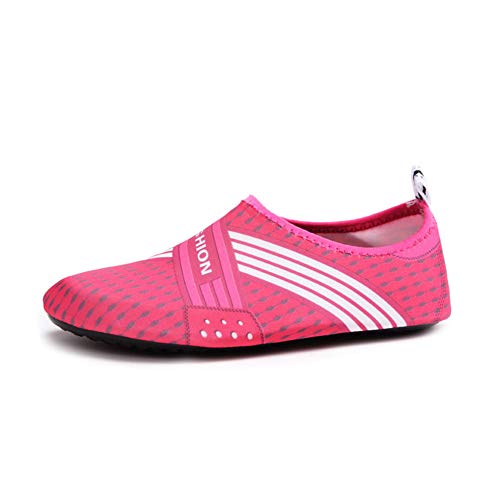 Morbuy Badeschuhe Strand Wasserschuhe, Slip On Strandschuhe Schnell Trocknend rutschfeste Aquaschuhe Surfschuhe Herren Damen Barfuß Schuhe für Yoga Wassersport (41-42 EU,Rosa) von Morbuy