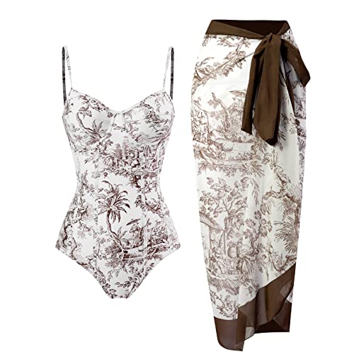 Morbuy Damen Badeanzug V Ausschnitt Elegant High Waist Einteiler Badeanzüge Swimsuit Sport Outfits Einteiler Bademode 1* Tankini Push up + 1* Vertuschung, Badeanzug mit Vintage Druck von Morbuy