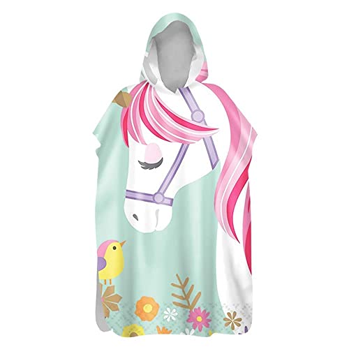 Morbuy Einhorn Kinder Badeponcho mit Kapuze, Bademantel Mikrofaser Weich Badetuch Schnelltrocknend Surf Poncho für Mädchen Jungen Erwachsene Schwimmen Strand (Gelber Vogel,75x110cm) von Morbuy