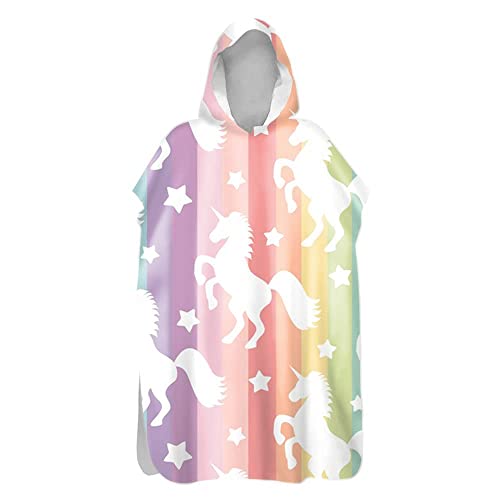 Morbuy Einhorn Kinder Badeponcho mit Kapuze, Bademantel Mikrofaser Weich Badetuch Schnelltrocknend Surf Poncho für Mädchen Jungen Erwachsene Schwimmen Strand (Regenbogensterne,60x80cm) von Morbuy