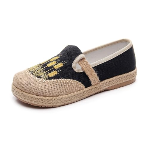Morbuy Espadrilles Women Flat Closed Toe, Slip-on Round Toe Espadrilles Women's Casual Comfort Breathable Ladies Flats Shoes - Easy to Wear All Day (G2502 Schwarz,39) von Morbuy