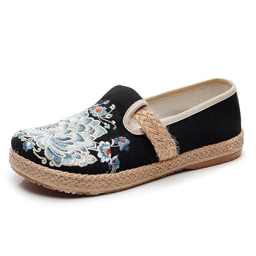 Morbuy Espadrilles Women Flat Closed Toe, Slip-on Round Toe Espadrilles Women's Casual Comfort Breathable Ladies Flats Shoes - Easy to Wear All Day (G2507 Schwarz,41) von Morbuy