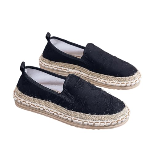 Morbuy Espadrilles für Damen, Espadrilles Flach Slip-On Sommer Elegant Casual Runde Canvas Schuhe Fahren Flache Schuhe Weich Atmungsaktiv Bequem 35-40 (35,695 Schwarz) von Morbuy