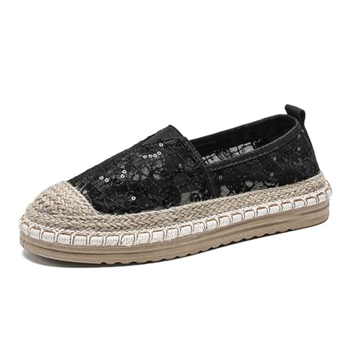 Morbuy Espadrilles für Damen, Espadrilles Flach Slip-On Sommer Elegant Casual Runde Canvas Schuhe Fahren Flache Schuhe Weich Atmungsaktiv Bequem 35-40 (35,697 Schwarz) von Morbuy