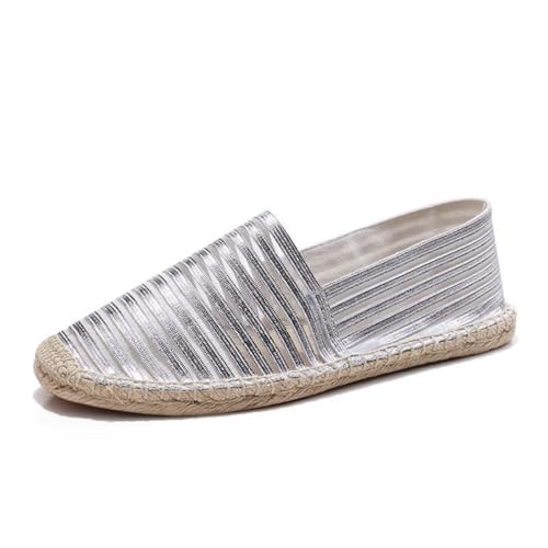 Morbuy Espadrilles für Damen, Espadrilles Flach Slip-On Sommer Elegant Casual Runde Canvas Schuhe Fahren Flache Schuhe Weich Atmungsaktiv Bequem 35-40 (36,Silber) von Morbuy