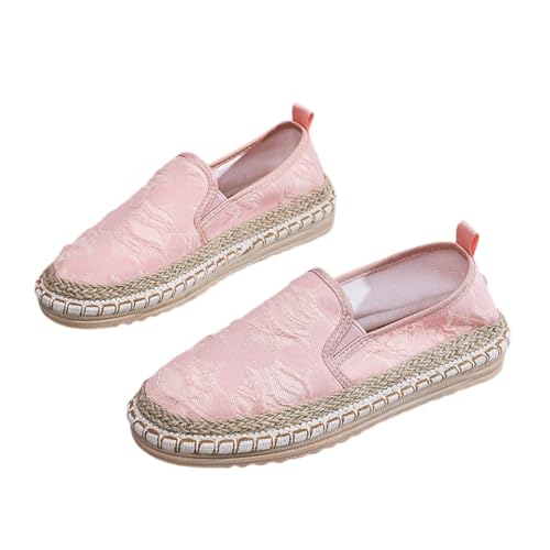 Morbuy Espadrilles für Damen, Espadrilles Flach Slip-On Sommer Elegant Casual Runde Canvas Schuhe Fahren Flache Schuhe Weich Atmungsaktiv Bequem 35-40 (38,695 Rosa) von Morbuy