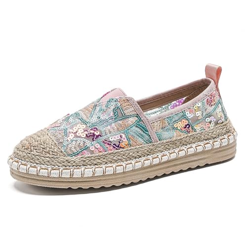 Morbuy Espadrilles für Damen, Espadrilles Flach Slip-On Sommer Elegant Casual Runde Canvas Schuhe Fahren Flache Schuhe Weich Atmungsaktiv Bequem 35-40 (38,697 Blau) von Morbuy