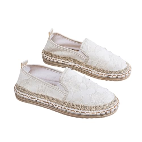 Morbuy Espadrilles für Damen, Espadrilles Flach Slip-On Sommer Elegant Casual Runde Canvas Schuhe Fahren Flache Schuhe Weich Atmungsaktiv Bequem 35-40 (39,695 Beige) von Morbuy