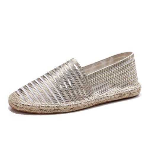 Morbuy Espadrilles für Damen, Espadrilles Flach Slip-On Sommer Elegant Casual Runde Canvas Schuhe Fahren Flache Schuhe Weich Atmungsaktiv Bequem 35-40 (39,Gold) von Morbuy
