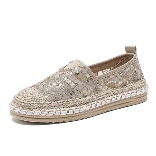 Morbuy Espadrilles für Damen, Espadrilles Flach Slip-On Sommer Elegant Casual Runde Canvas Schuhe Fahren Flache Schuhe Weich Atmungsaktiv Bequem 35-40 (40,697 Beige) von Morbuy