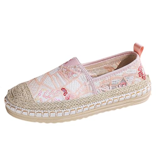 Morbuy Espadrilles für Damen, Espadrilles Flach Slip-On Sommer Elegant Casual Runde Canvas Schuhe Fahren Flache Schuhe Weich Atmungsaktiv Bequem 35-40 (40,697 Rosa) von Morbuy
