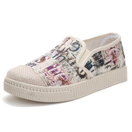 Morbuy Espadrilles für Damen, Minimalistisch Damen Bequem und Atmungsaktiv Slip On Casual Flats Shoes 35-40 EU Espandrillos Elegant Shoes No Laces (Rotes Graffiti,36) von Morbuy