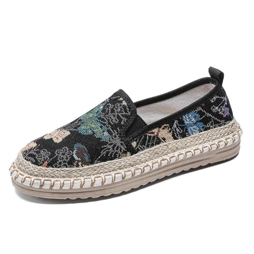 Morbuy Espadrilles für Damen, Minimalistisch Damen Bequem und Atmungsaktiv Slip On Casual Flats Shoes 35-40 EU Espandrillos Elegant Shoes No Laces (Schwarz C,35) von Morbuy