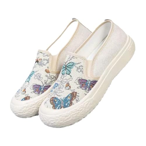 Morbuy Espadrilles für Damen, Minimalistisch Damen Bequem und Atmungsaktiv Slip On Flats Shoes 36-40 EU Espandrillos Elegant Casual Shoes No Laces (Weißer Schmetterling,40) von Morbuy