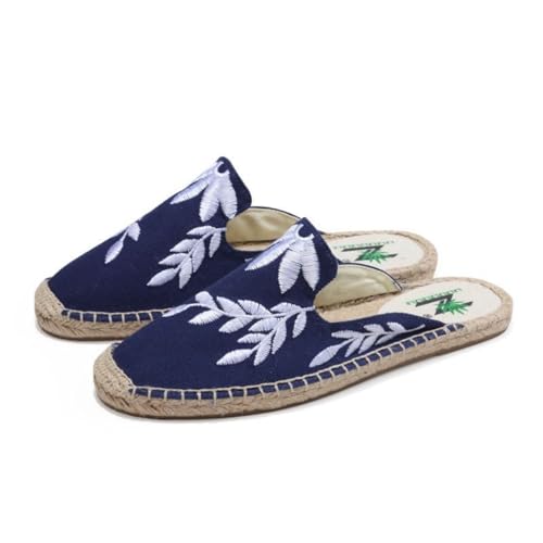 Morbuy Espadrilles für Damen, Stickerei Blätter Unisex Espadrilles Flach Canvas Slip-On Sommer Casual Sommerschuhe Bequem Schuhe Flache Schuhe Weich Atmungsaktiv 35-40 (Blau 2,37) von Morbuy