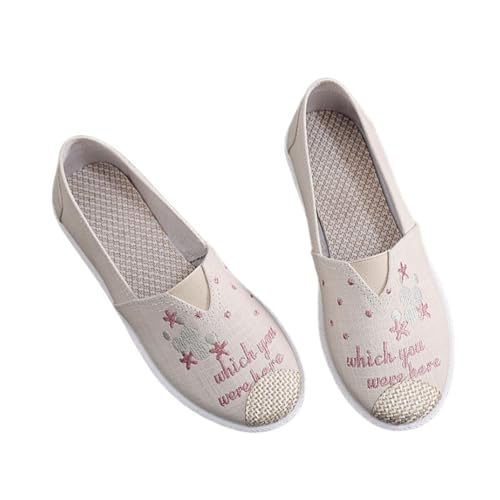Morbuy Espadrilles für Damen, Unisex Espadrilles Flach Canvas Slip-On Sommer Casual Süß Sommerschuhe Bequem Schuhe Flache Schuhe Weich Atmungsaktiv 35-41, Druck (Beige,39) von Morbuy