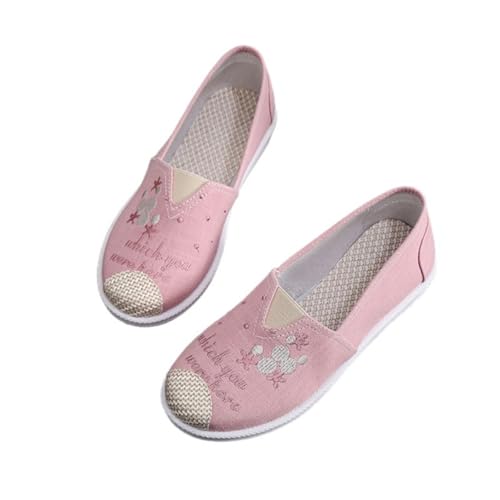Morbuy Espadrilles für Damen, Unisex Espadrilles Flach Canvas Slip-On Sommer Casual Süß Sommerschuhe Bequem Schuhe Flache Schuhe Weich Atmungsaktiv 35-41, Druck (Rosa,35) von Morbuy