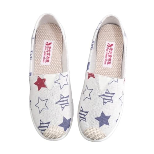 Morbuy Espadrilles für Damen, Unisex Espadrilles Flach Canvas Slip-On Sommer Casual Süß Sommerschuhe Bequem Schuhe Flache Schuhe Weich Atmungsaktiv 35-41, Druck (Sterne,38) von Morbuy